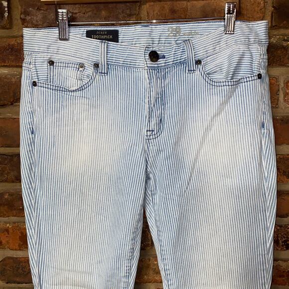 J. Crew Blue & White Pin Stripe Toothpick Zip Ankle Skinny Jeans Women's Size 29 - Picture 3 of 7